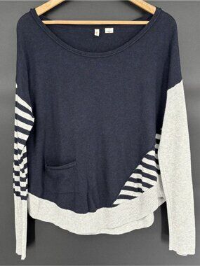 Moth Anthropologie Women's Striped Colorblock Sweater M Navy Gray Boat Neck